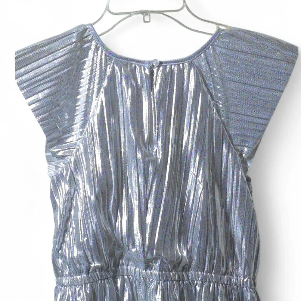 OshKosh B’gosh Silver Metallic Pleated Party Dress Girls 12 Holiday Sparkle